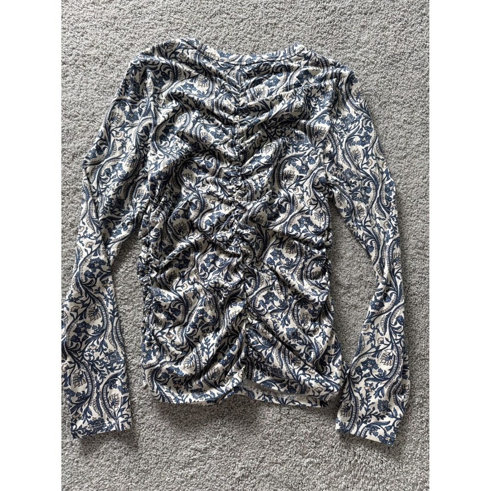 Veronica Beard Palma‎ Floral Paisley Ruched Top Dove Multi Blue Cream Size M - Picture 4 of 6
